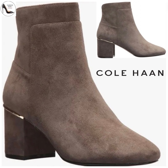 Cole Haan Arden Grand Bootie Grey Morel Suede Block Heel Women’s Ankle Boots 10 - Picture 1 of 12